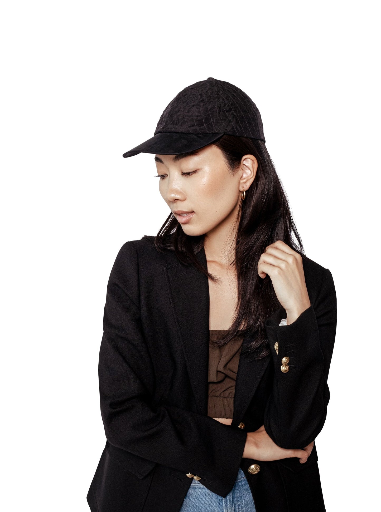 Quilted Cupro Cap - Black
