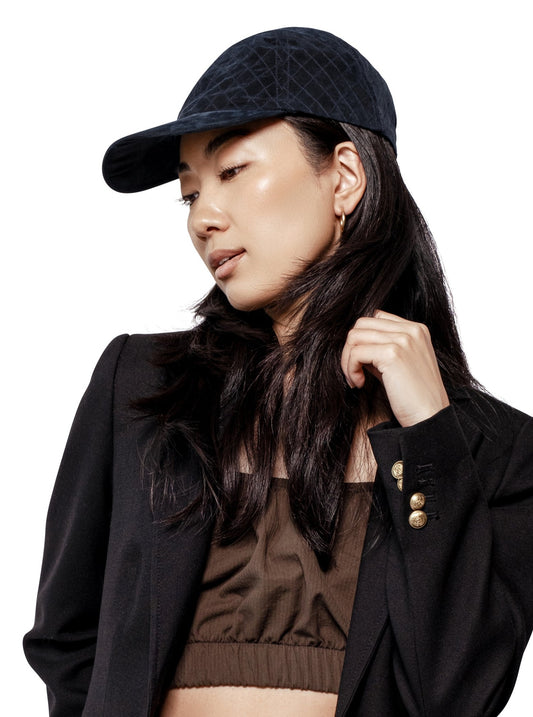 Quilted Cupro Cap - Navy