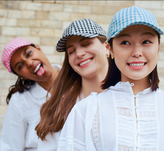 Linen Gingham Cap - Blue