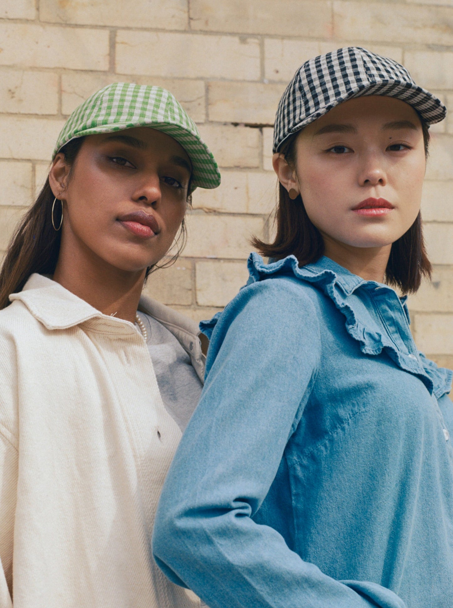 Linen Gingham Cap - Green