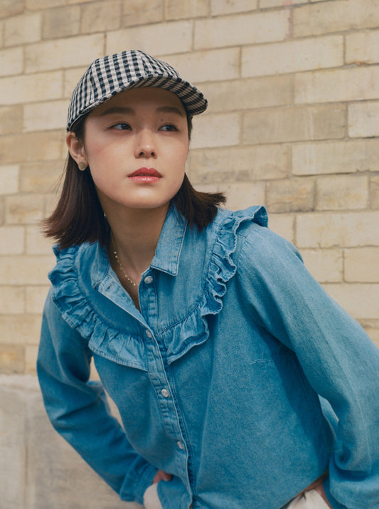 Linen Gingham Cap - Black