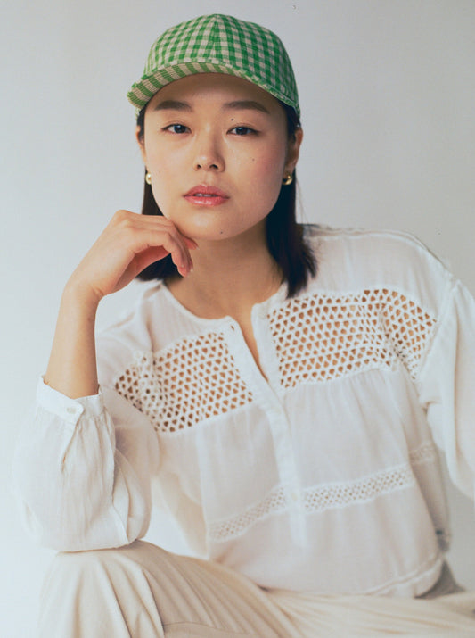Linen Gingham Cap - Green