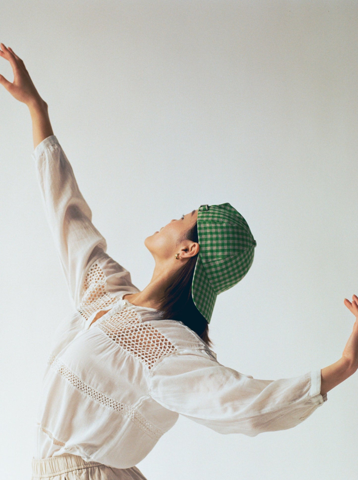 Linen Gingham Cap - Green