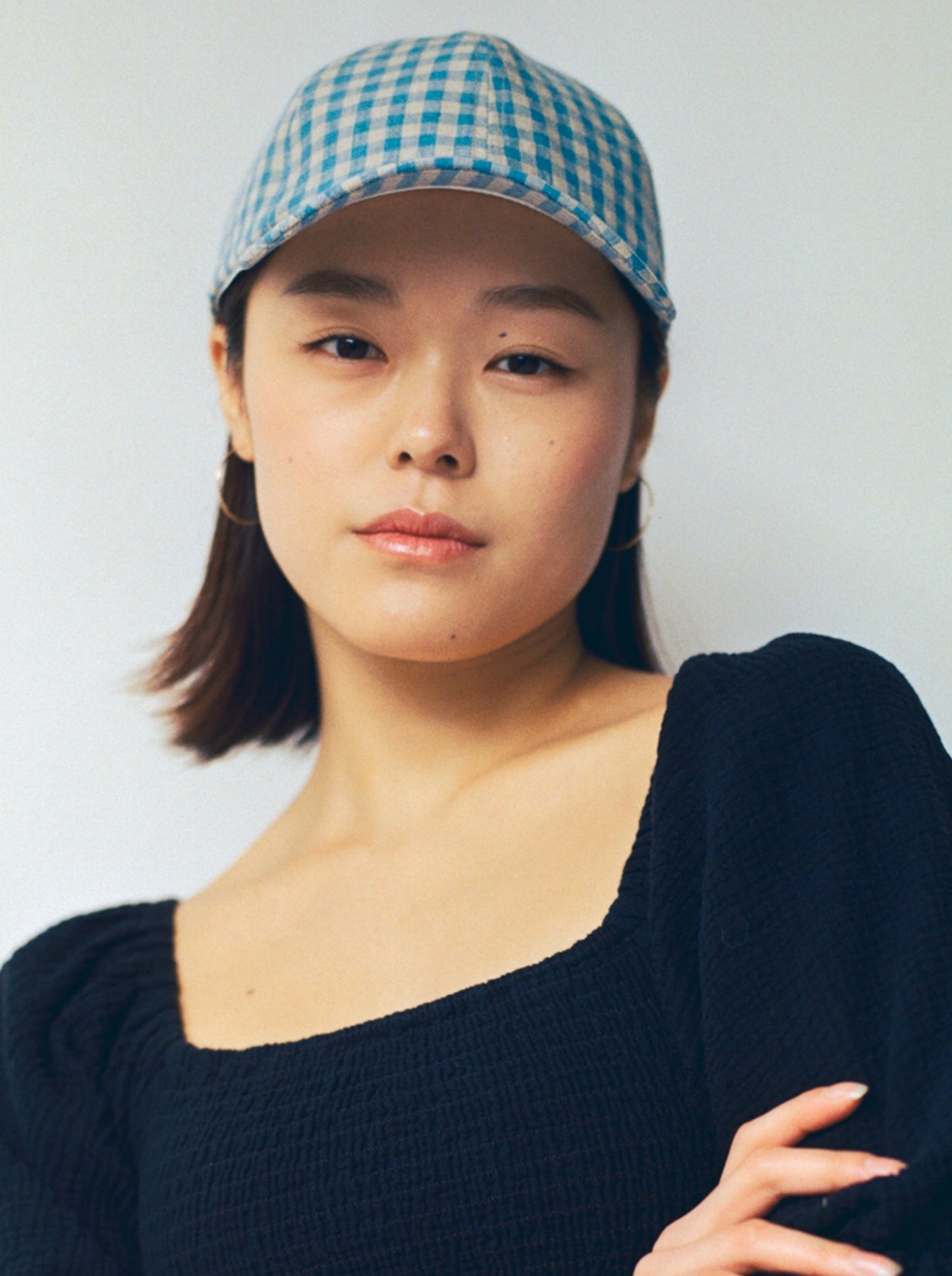 Linen Gingham Cap - Blue