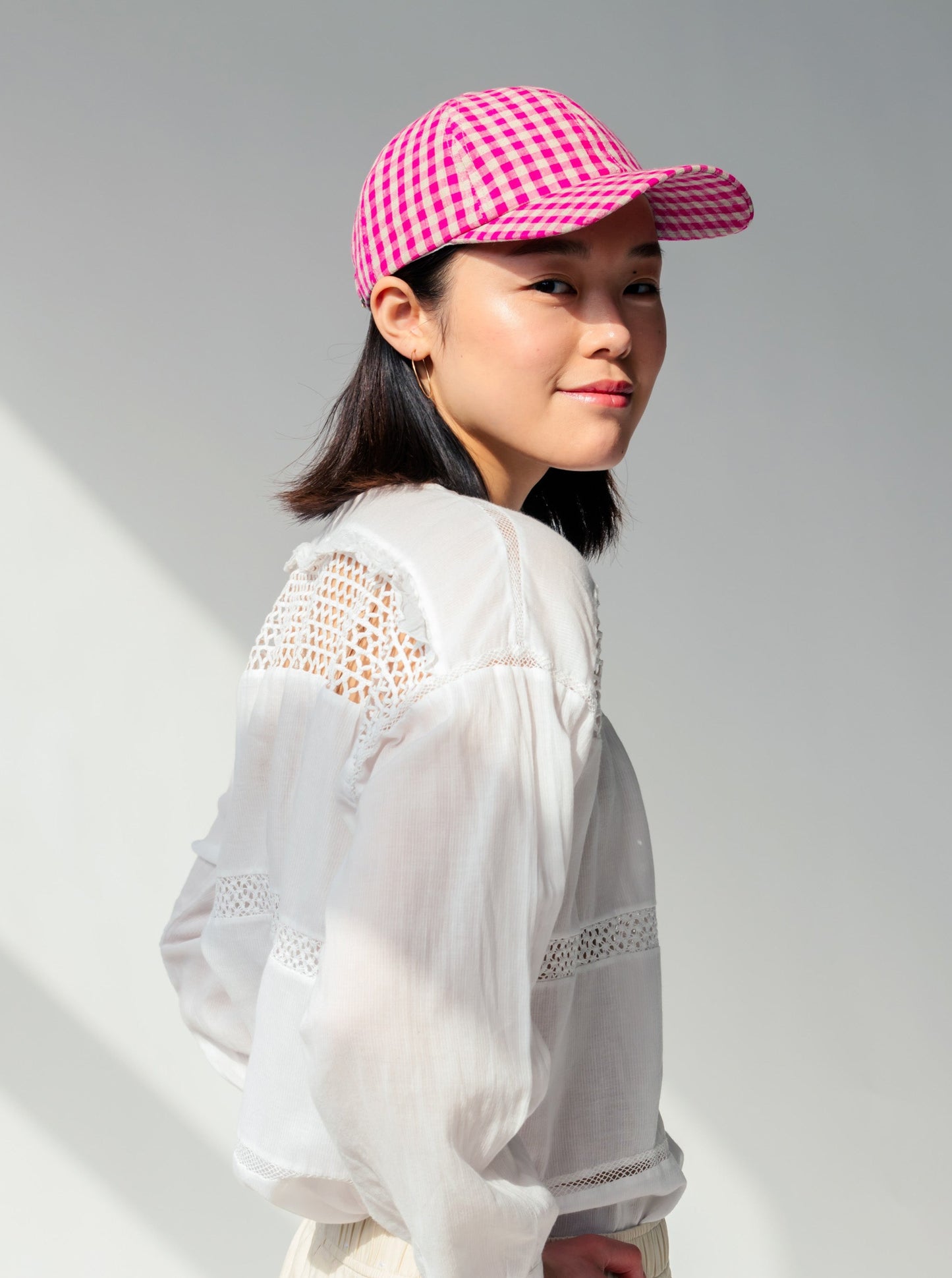 Linen Gingham Cap - Pink