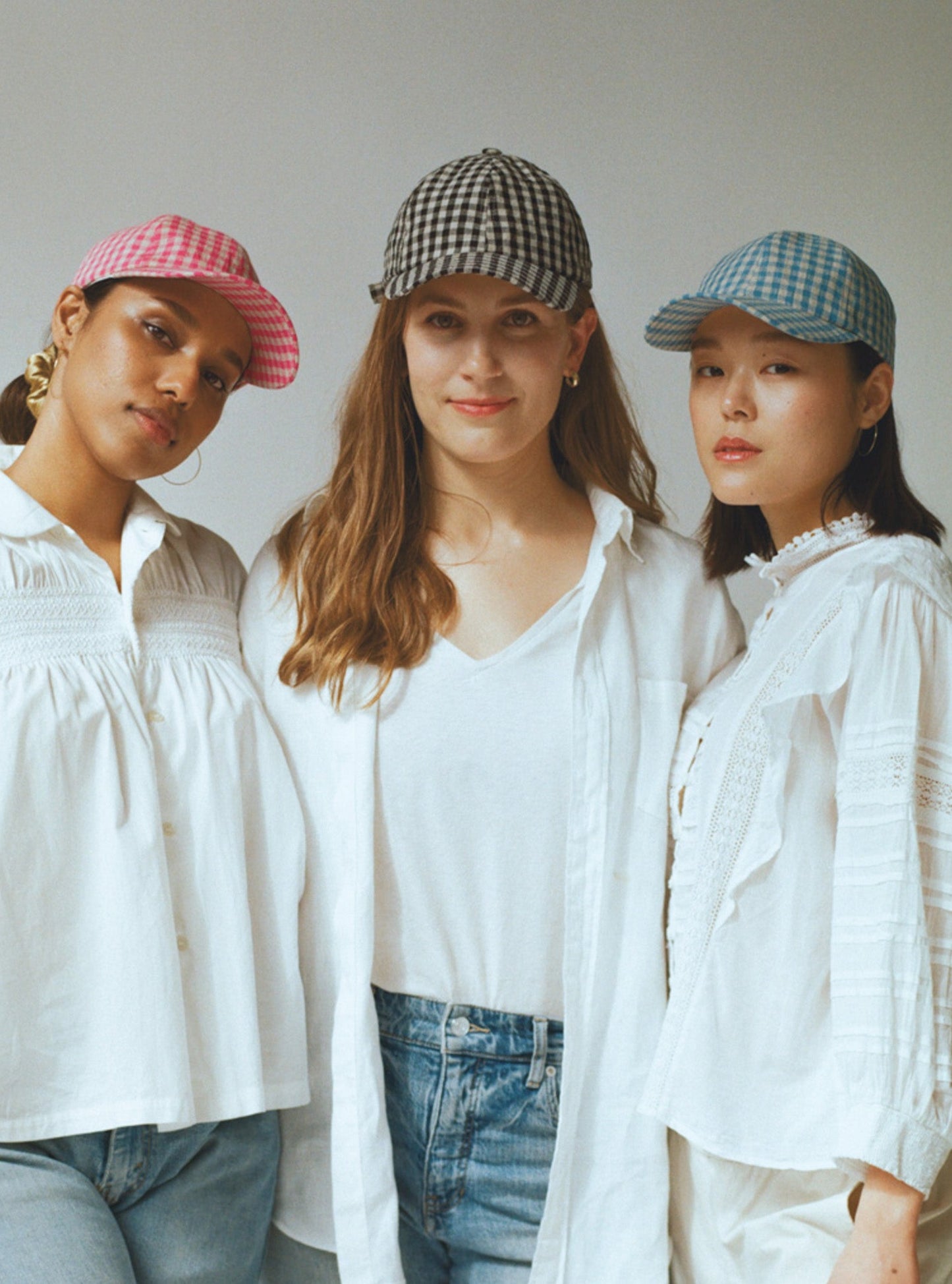Linen Gingham Cap - Blue
