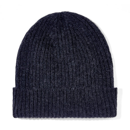 Unisex Cashmere Ribbed Beanie - Charcoal